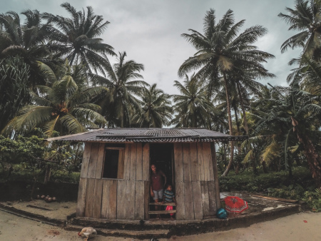 rumah sederhana dan pohon kelapa di kampun Nurwar Biak
