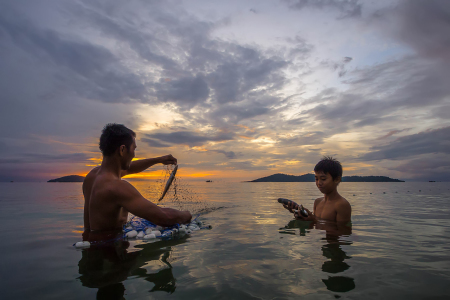 Mengangkat Jaring Ikan